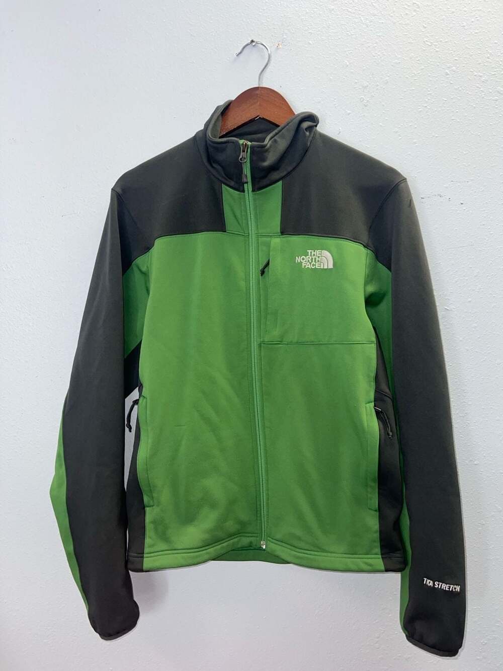 The North Face TKA Stretch Jacket Mens S Green Black Full Zip Softshell